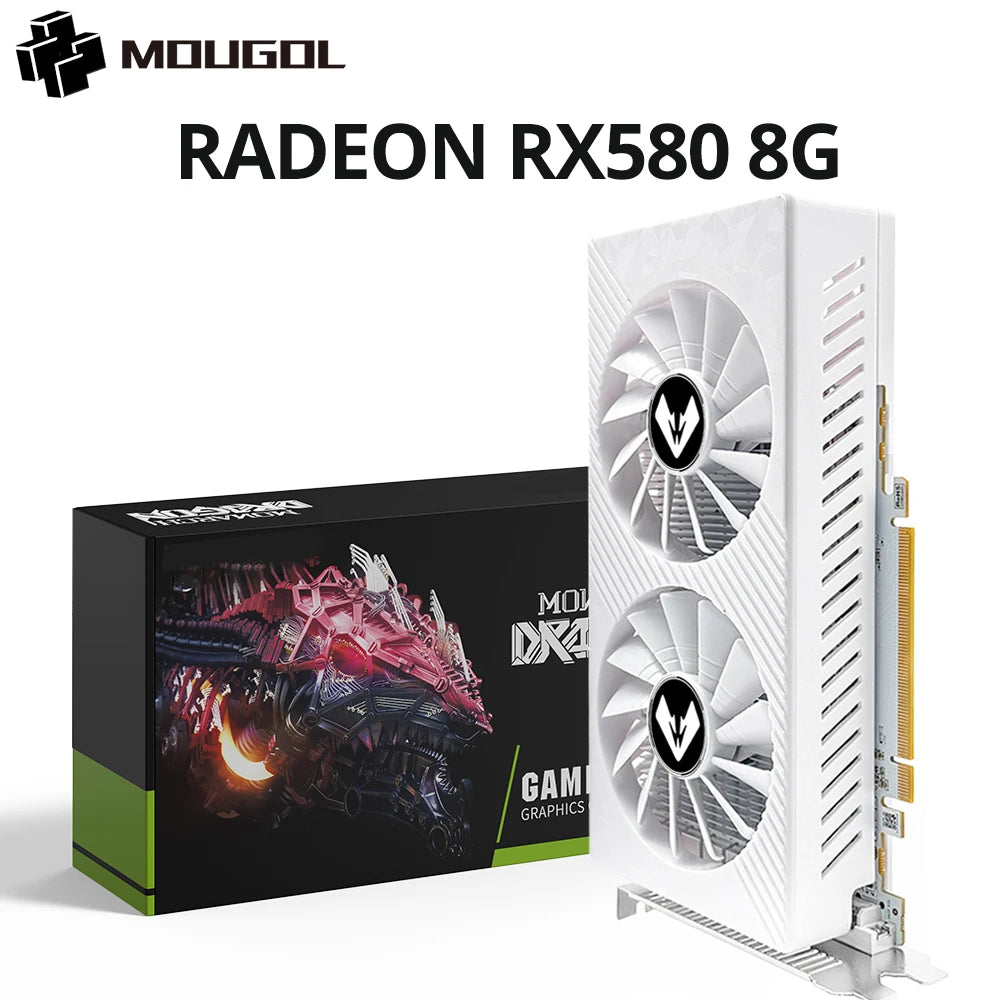 MOUGOL Original Radeon RX580 8G Graphics Card GDDR5 Memory Video Gaming Card PCIE3.0x16 DVI DP for Desktop Computer AMD Card