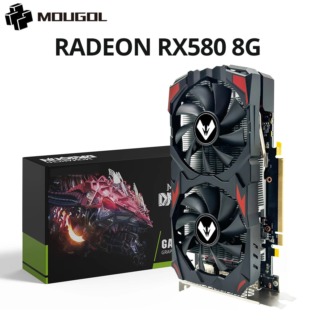 MOUGOL Original Radeon RX580 8G Graphics Card GDDR5 Memory Video Gaming Card PCIE3.0x16 DVI DP for Desktop Computer AMD Card