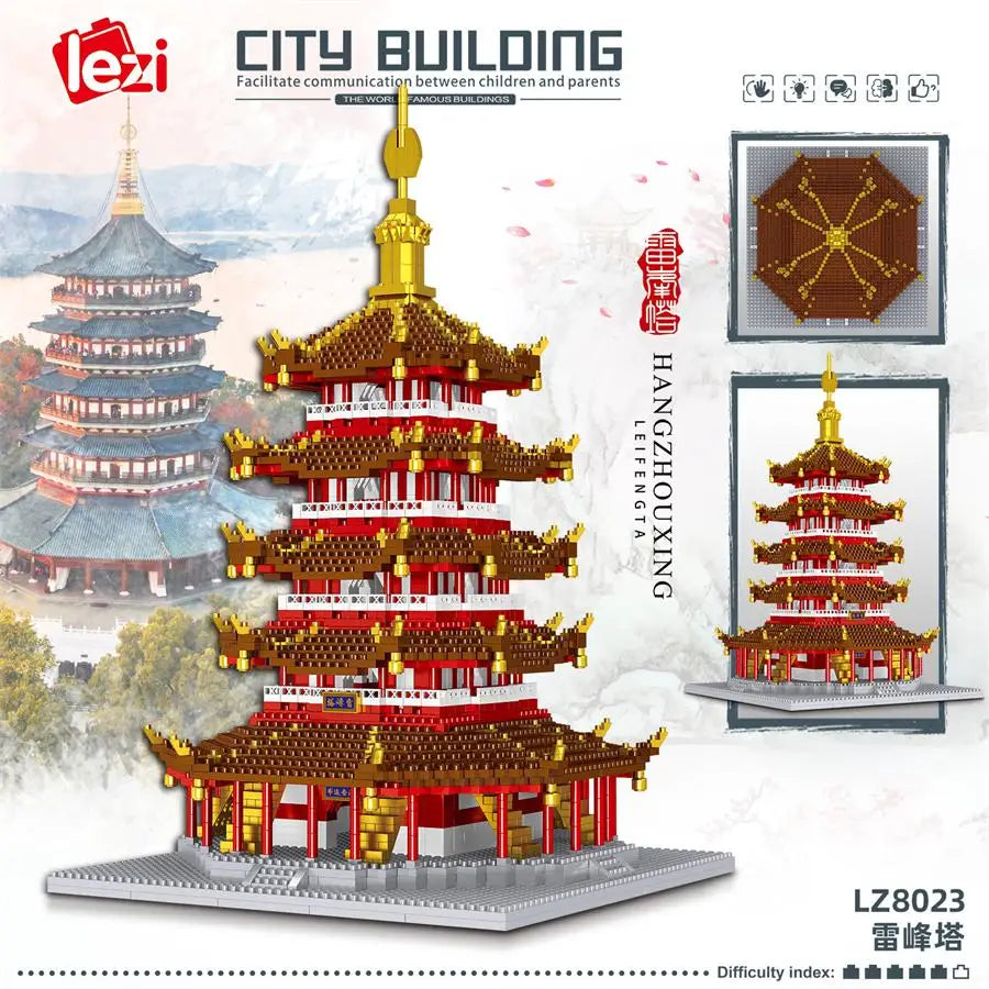 New LEZI Mini Blocks Chinese Style Architecture Castle Palace Tower Building Bricks Fun Toys for Children Gifts Girl Present