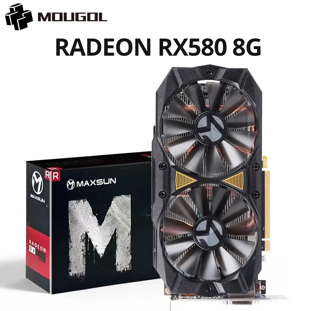 MOUGOL Original Radeon RX580 8G Graphics Card GDDR5 Memory Video Gaming Card PCIE3.0x16 DVI DP for Desktop Computer AMD Card
