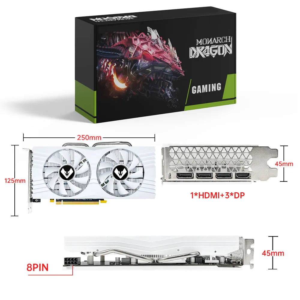 MOUGOL Original Radeon RX580 8G Graphics Card GDDR5 Memory Video Gaming Card PCIE3.0x16 DVI DP for Desktop Computer AMD Card