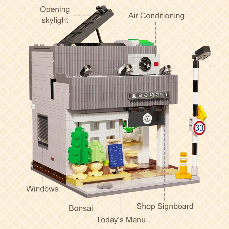 1116Pcs Cada LED City Japanese Style Summer Restaurant Coffee House Building Blocks Friends Light Shop Bricks Toys Children Gift