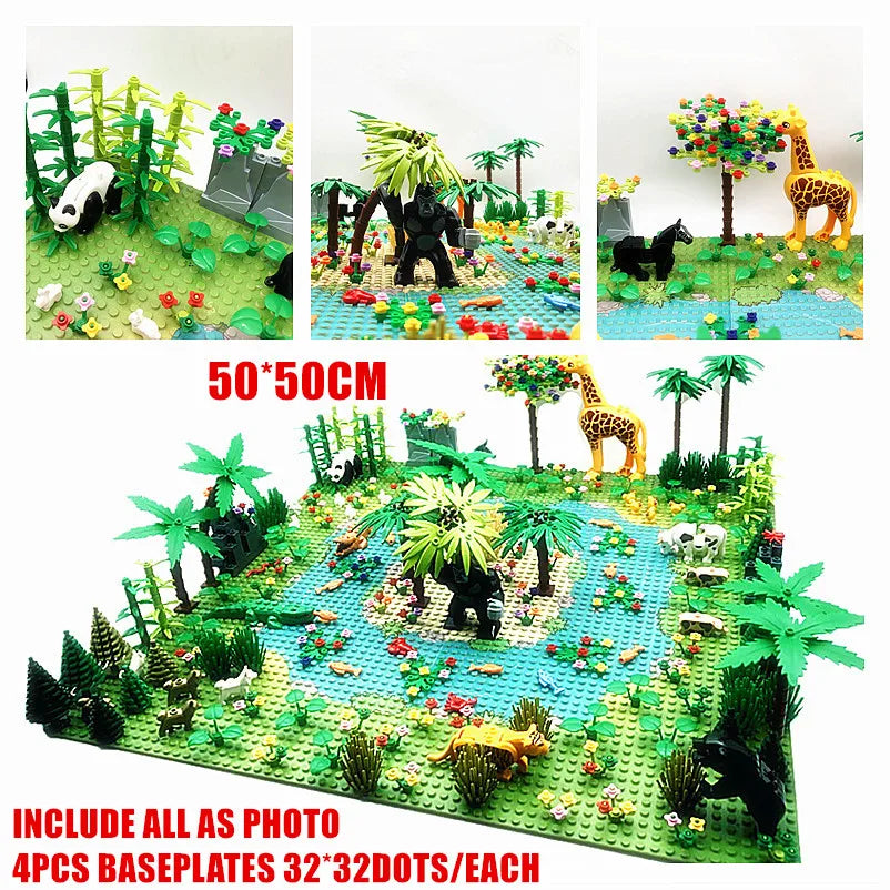 MOC RainForest Animals Jungle Building Blocks Toys Bush Flower Tree Plants Construction Blocks Compatible City Baseplate Bricks