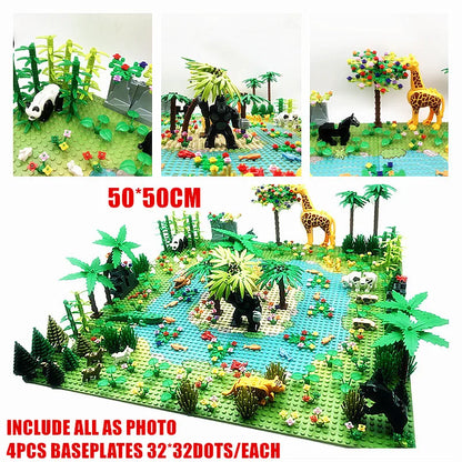 MOC RainForest Animals Jungle Building Blocks Toys Bush Flower Tree Plants Construction Blocks Compatible City Baseplate Bricks