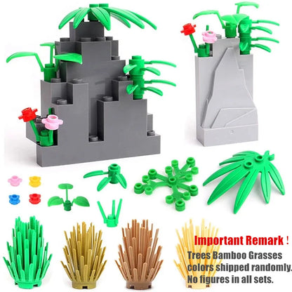 MOC RainForest Animals Jungle Building Blocks Toys Bush Flower Tree Plants Construction Blocks Compatible City Baseplate Bricks