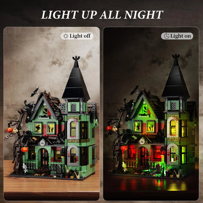 Haunted House Building Block Set Ideas Halloween Holiday Architecture Style Model Toys with Lighting Kit Christmas Gifs