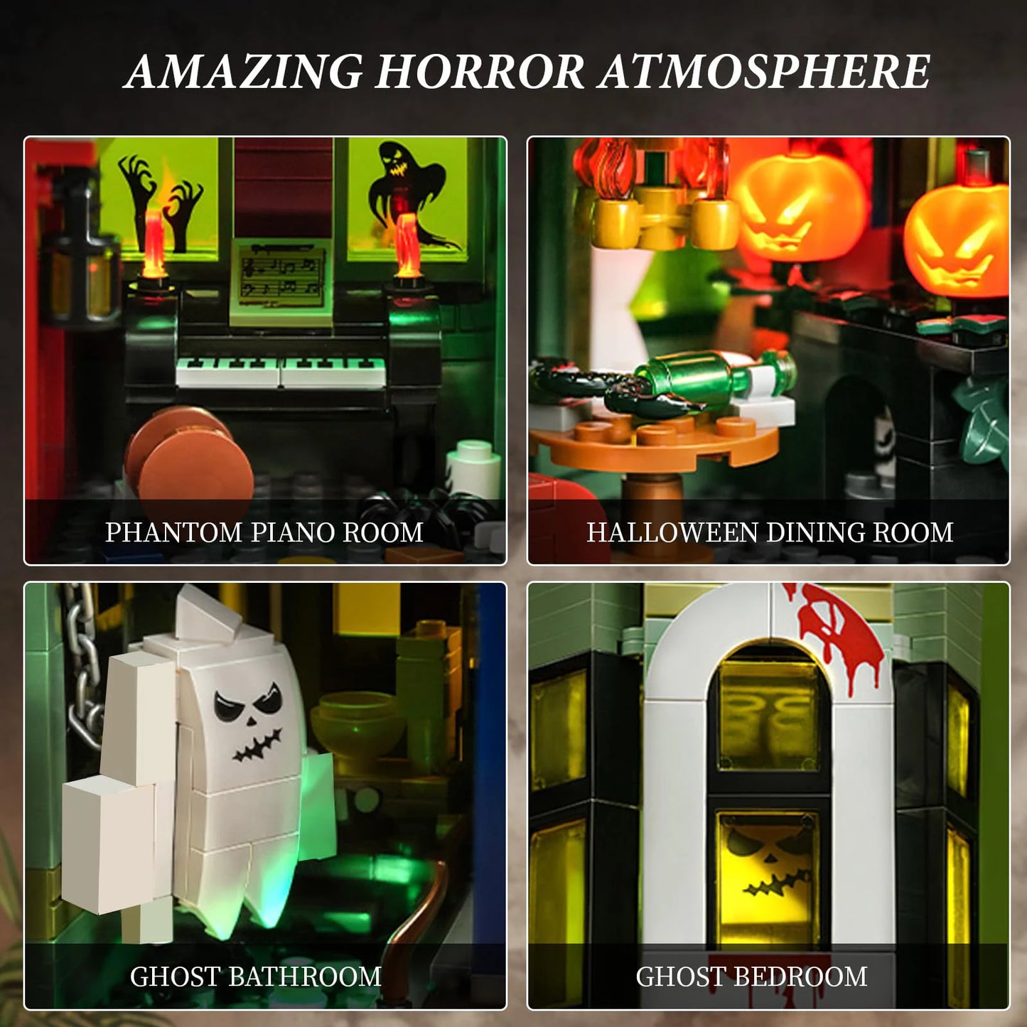 Haunted House Building Block Set Ideas Halloween Holiday Architecture Style Model Toys with Lighting Kit Christmas Gifs