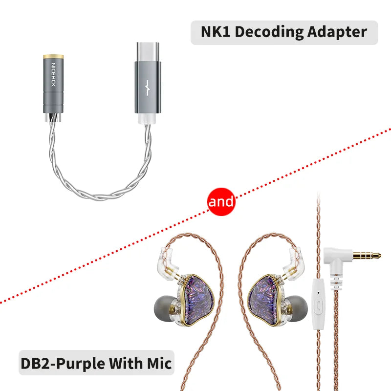NICEHCK DB2 Microphone HiFi Music Earphone 1DD+1BA Hybrid Dual Driver In Ear Earbud Monitor Detachable 0.78 2Pin Connector IEM