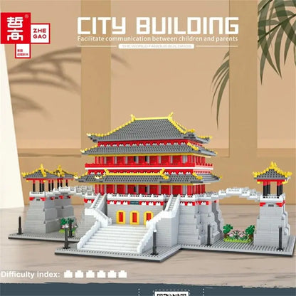 New LEZI Mini Blocks Chinese Style Architecture Castle Palace Tower Building Bricks Fun Toys for Children Gifts Girl Present