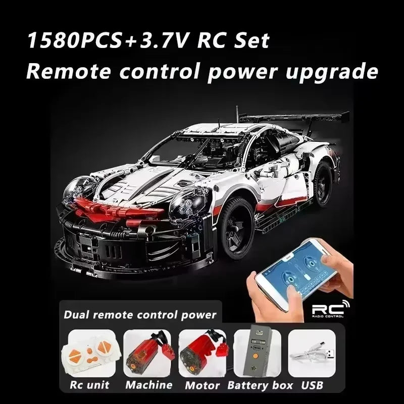 Technical 1580Pcs 911RSR Race Sport Car Model Building Block Remote Control Car Motor Or LED Lights Vehicle Brick Toy Adult Gift