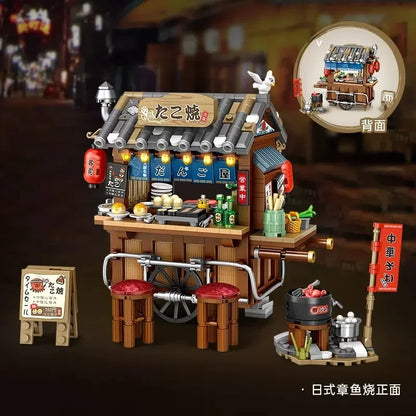 LOZ  City Food Barbecue Stand Building Block Mini Takoyaki Streetview Hong Kong Food Stall Puzzle Decor Toys Girls Kids Gift