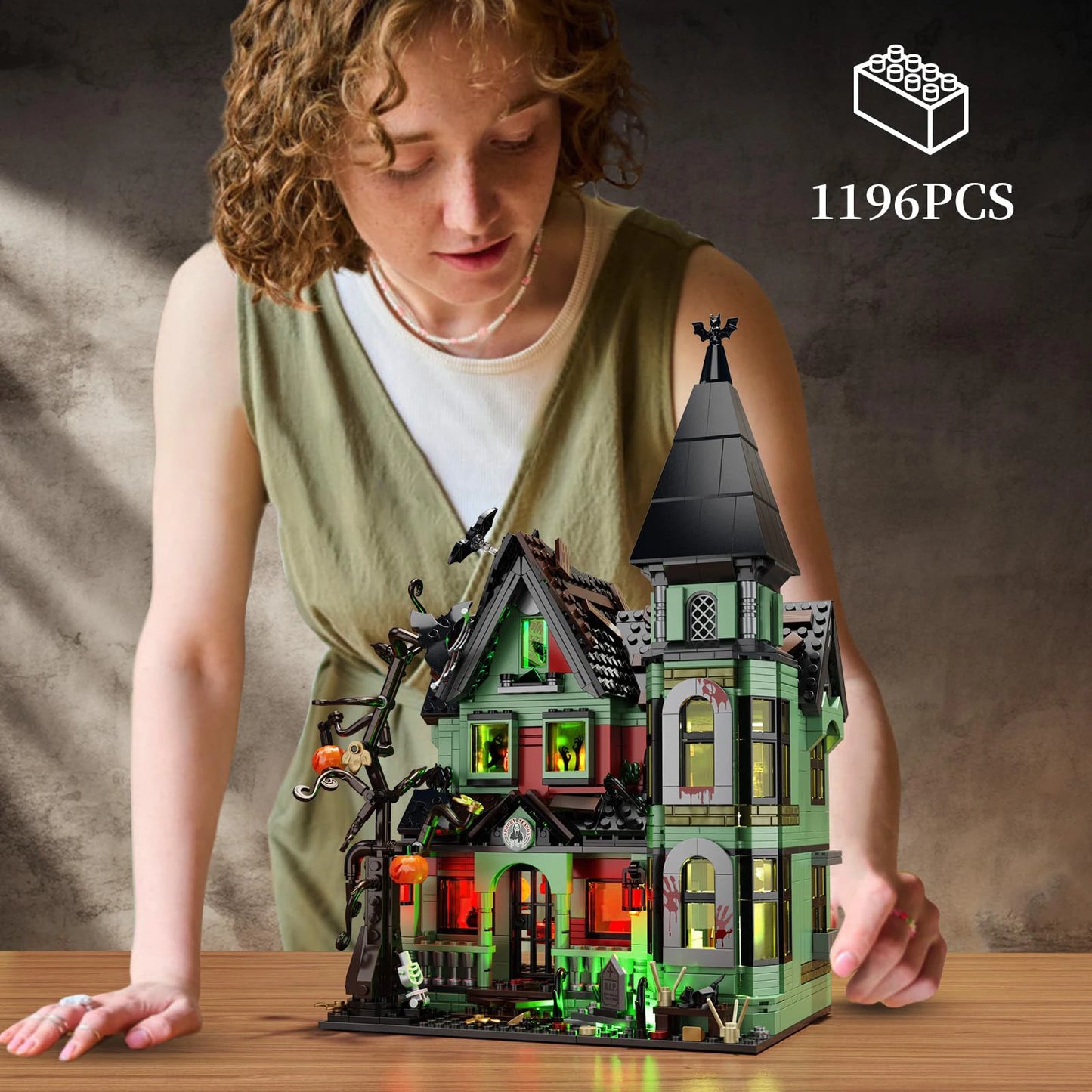 Haunted House Building Block Set Ideas Halloween Holiday Architecture Style Model Toys with Lighting Kit Christmas Gifs