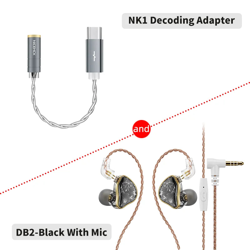 NICEHCK DB2 Microphone HiFi Music Earphone 1DD+1BA Hybrid Dual Driver In Ear Earbud Monitor Detachable 0.78 2Pin Connector IEM