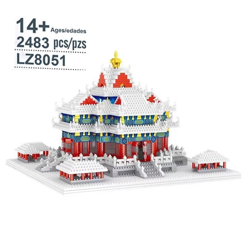 New LEZI Mini Blocks Chinese Style Architecture Castle Palace Tower Building Bricks Fun Toys for Children Gifts Girl Present