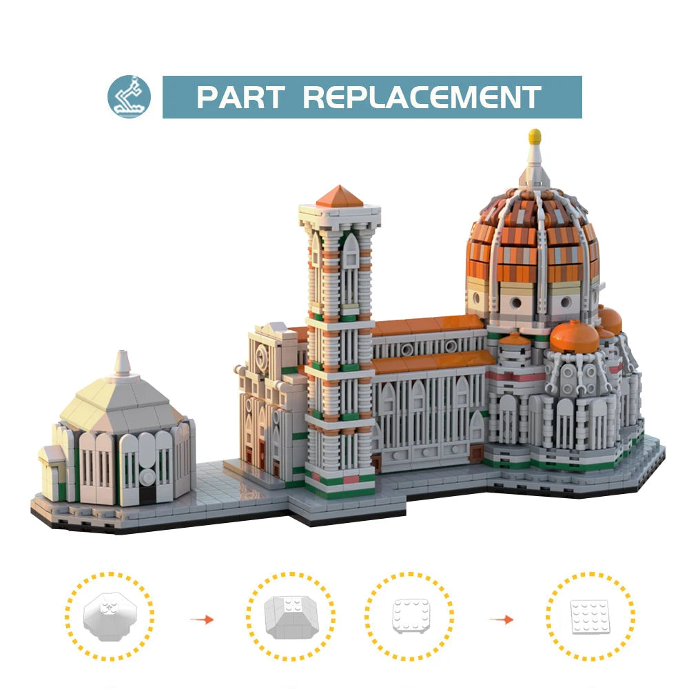 BuildMOC 1:800 Cathedral of Santa Maria del Fiore Building Block Set Iconic Italian Street Architecture Modern Churches Toys