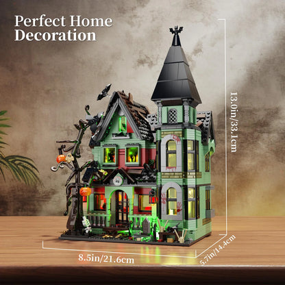 Haunted House Building Block Set Ideas Halloween Holiday Architecture Style Model Toys with Lighting Kit Christmas Gifs