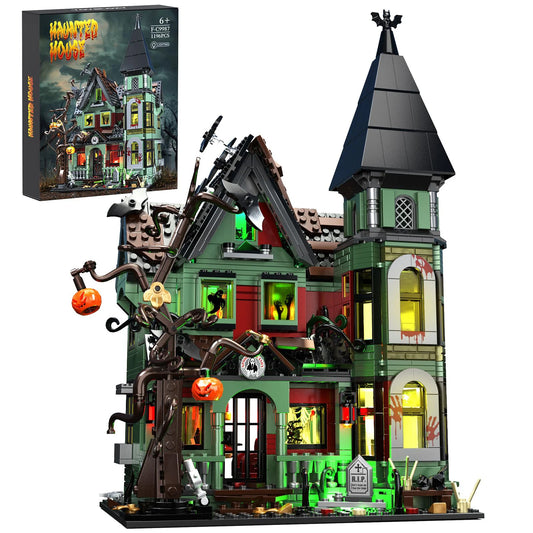 Haunted House Building Block Set Ideas Halloween Holiday Architecture Style Model Toys with Lighting Kit Christmas Gifs