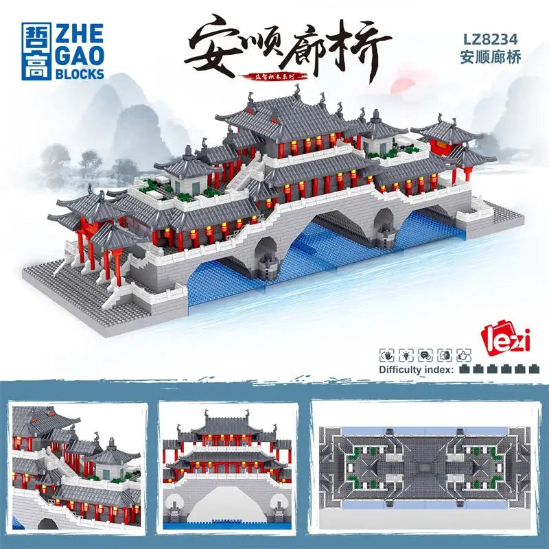 New LEZI Mini Blocks Chinese Style Architecture Castle Palace Tower Building Bricks Fun Toys for Children Gifts Girl Present