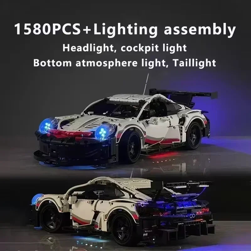 Technical 1580Pcs 911RSR Race Sport Car Model Building Block Remote Control Car Motor Or LED Lights Vehicle Brick Toy Adult Gift