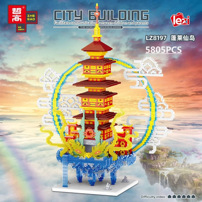 New LEZI Mini Blocks Chinese Style Architecture Castle Palace Tower Building Bricks Fun Toys for Children Gifts Girl Present