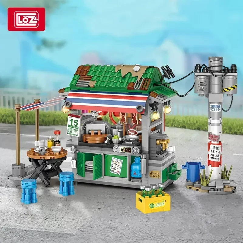 LOZ  City Food Barbecue Stand Building Block Mini Takoyaki Streetview Hong Kong Food Stall Puzzle Decor Toys Girls Kids Gift
