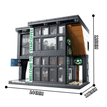City 581Pcs Star Coffee House With Lights Building Blocks Street View Architecture Cafe Shop MOC Bricks Toys Kids Christmas Gift